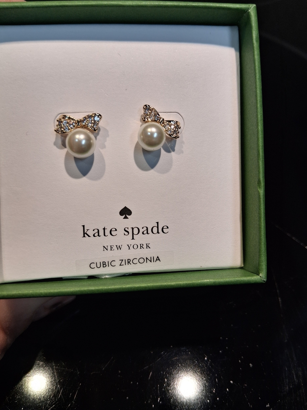 Kate Spade Pearl & Bow Cubic Zirconia Stud Earrings - White Pearls - Picture 2 of 3